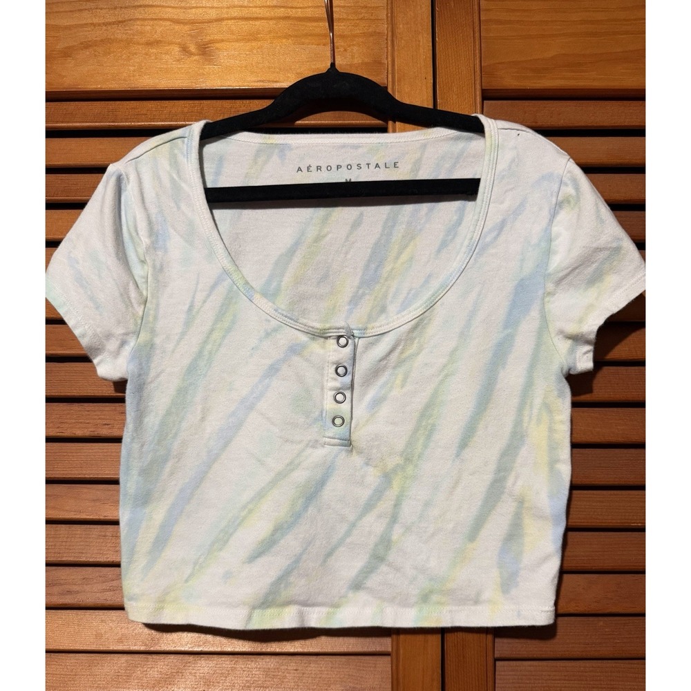 Aeropostale  Women's M Tank Top Button White Blue Green